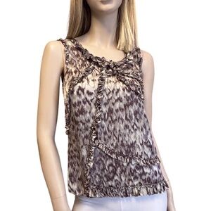 J. Crew 100% Silk Ruffled Blouse Top Shirt Tank Asymmetrical Neutral Colours